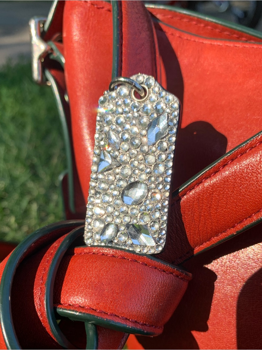 Coach Silver 2” Leather Hangtag with Crystal Rhinestones